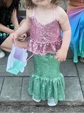 Sparkle Sequin Mermaid Costume for Kids - Pink Top & Green Tail